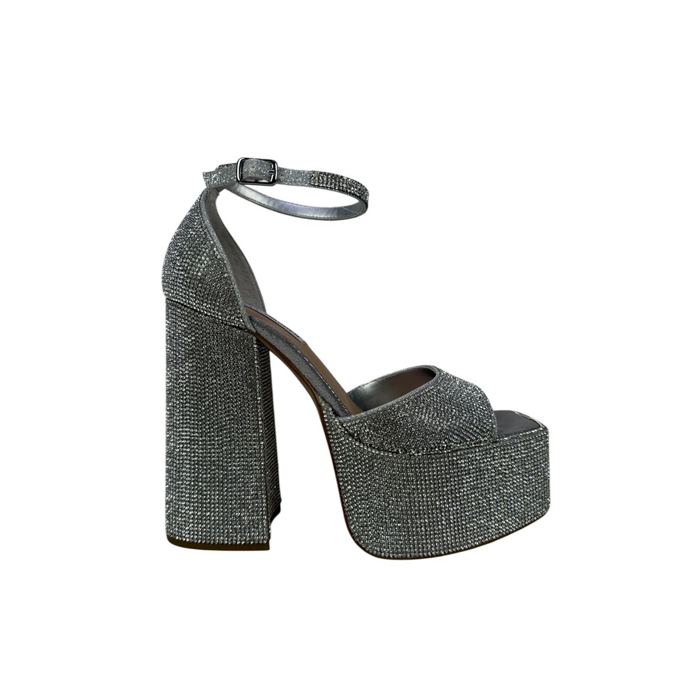 Steve Madden Kassiani Platform Sandals Womens 7 M Silver Rhinestone Block Heel